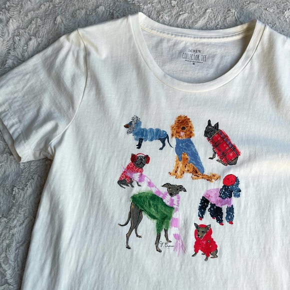J Crew winter dogs Collector tee t-shirt ivory short sleeve dog graphic BL301 S - Picture 7 of 17